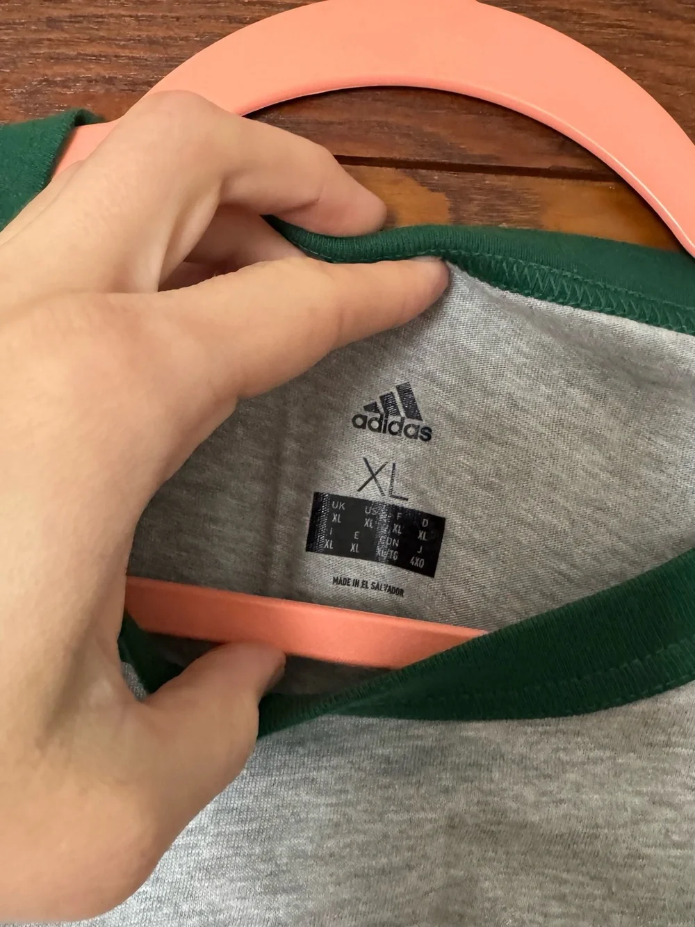 NWT adidas Heather Gray Baseball Tee with Dark Green Trim XL
